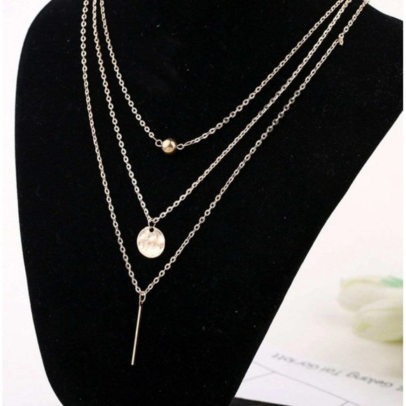 Gold Color Three Layer Chain with Evil Eye Charm Necklace - Picture 3 of 3